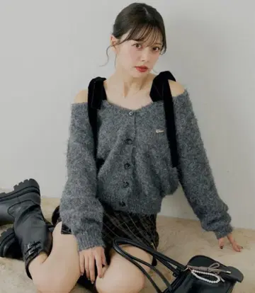 chico 벨로아 리본 루즈 니트 가디건