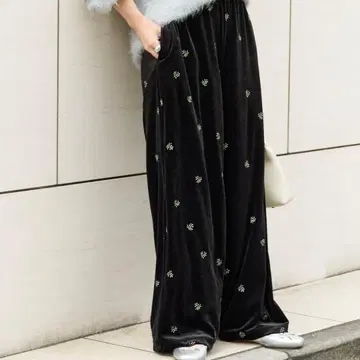 FREAK'S STORE 벨로아 꽃무늬 자수 이지 팬츠