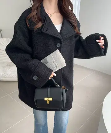 mily bilet 울 라이크 스탠드 미들 기장 오버 사이즈 코트