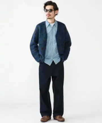 컨디션 최상 빔즈 자카드 무늬 모헤어 가디건