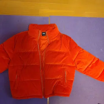 ZARA 오렌지 숏 기장 다운 자켓 L