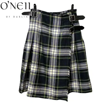 O'NEIL OF DUBLIN 체크 무늬 랩 스커트 가죽 벨트