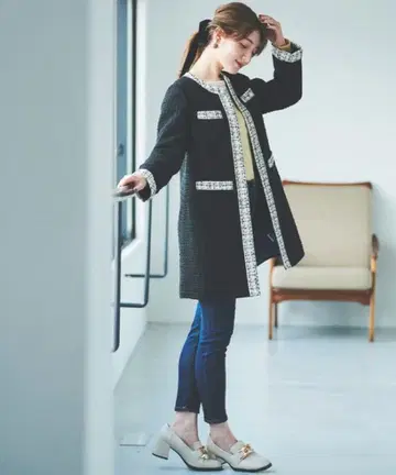 트란테안 트위드 충전솜 코트 36