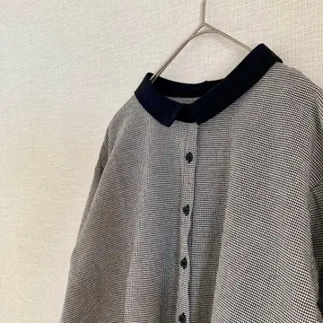 블루위로 블라우스 하운드투스 패턴 코튼 100%