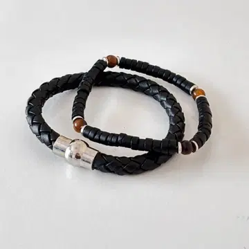 인도 핸드메이드 가죽 팔찌 세트 블랙