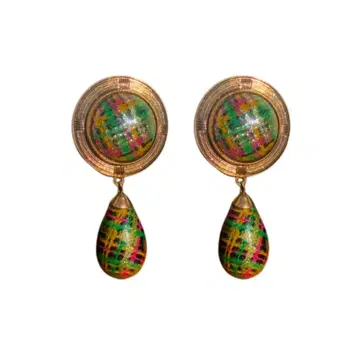 영국 현지 구매 vintage 컬러풀 체크 무늬 드롭 귀찌