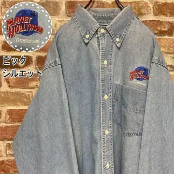[초레어] 플래닛 할리우드 자수 로고 데님 셔츠 빅 실루엣 XL