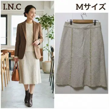 I.N.C 트위드 스커트 프린지 코튼 혼방 베이지 M 사이즈 고급