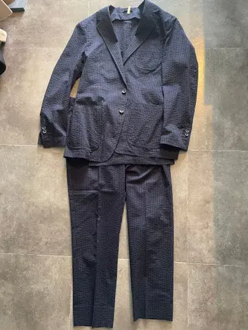 에스트네이션 셋업 네이비 체크 무늬 캐주얼 수트