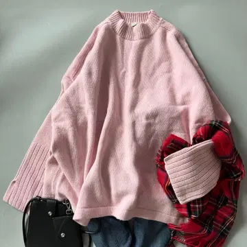 르필 캐시미어 울 긴팔 니트 스웨터 핑크