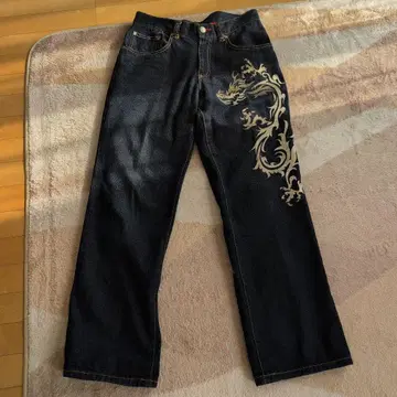 드래곤과 봉황 자수 데님 팬츠