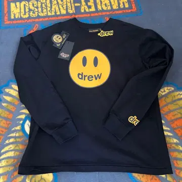 drew 스마일리 페이스 긴팔 티셔츠 블랙