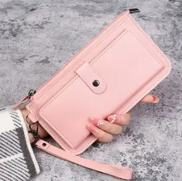 핑크 합성 피혁 장지갑 카드 포켓 다수
