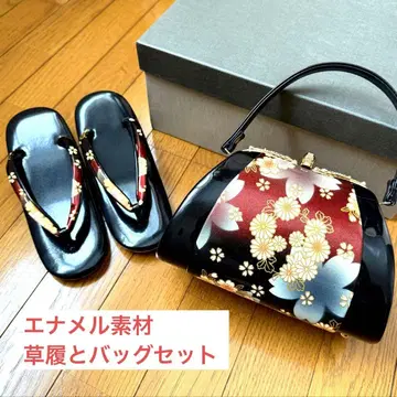 후리소데 조리 백 세트 에나멜 꽃무늬