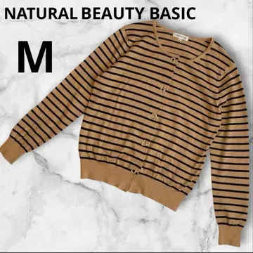 NATURAL BEAUTY BASIC 골드 버튼 보더 니트 가디건 M