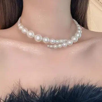 우즈마키 펄 초커 화이트 와이어 펄 목걸이 럭셔리 고급