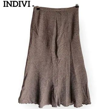 INDIVI 울 혼방 트위드 스커트 [ 38 ] 롱 플레어 A라인 브라운