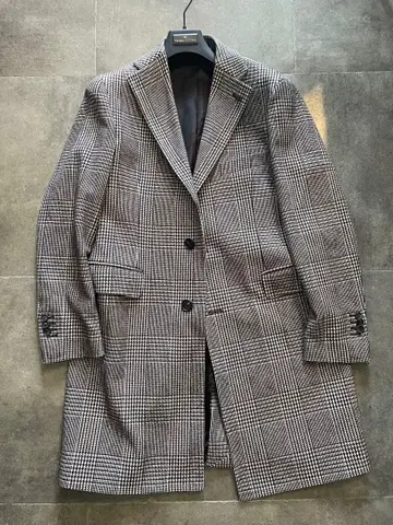 딸리아또레 체크 무늬 롱 코트 브라운 옷걸이 포함