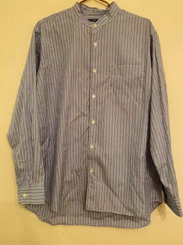 SHIPS 블루 화이트 스트라이프 밴드 카라 셔츠