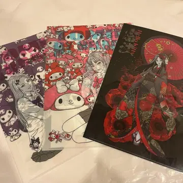 헬로키티 토미에 이토 준지 팝업 일본풍 디자인 클리어 파일 3장 세트