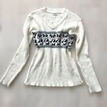 y2k 00s 헤이세이 여아 팬더 화려한 리브 니트 위시코어 하라주쿠