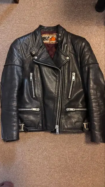 울프 가죽 더블 라이더 블랙 가죽 자켓