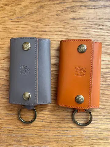 일비종떼 가죽 이단 접이식 키케이스 그레이 오렌지