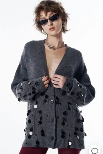 JOSEMOON BIJOU OVER KNIT CARDIGAN grey