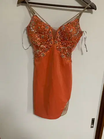 엔젤알 오렌지 비즈 자수 슬립 드레스