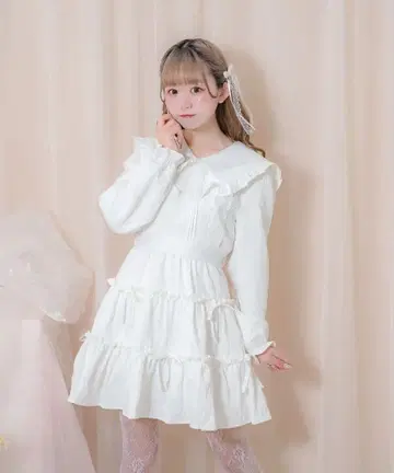 Honey Cinnamon 리본 자카드 빅 칼라 원피스