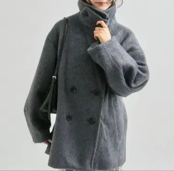 mystic 울 혼방 샤기 미들 코트