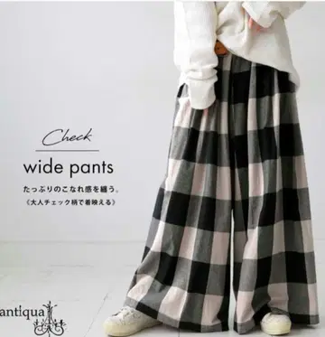 Antiqua 체크 무늬 와이드 팬츠 Regular 사이즈