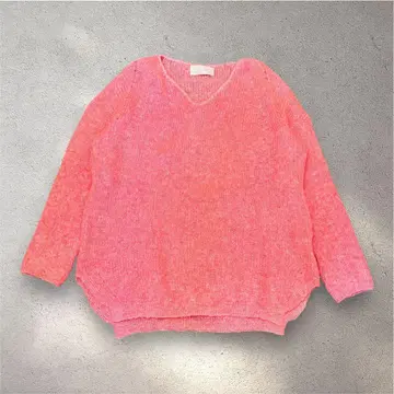 슈가 로즈 모헤어 혼방 V넥 니트 네온 핑크 프리 사이즈
