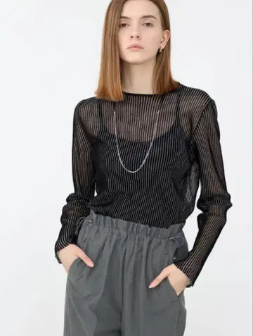 아가 Aga 스트라이프 시어 리브 니트