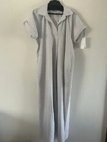 스트라이프 반팔 셔츠 원피스 롱