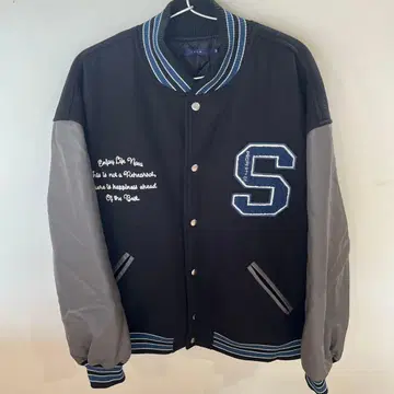 CPCM 바시티 자켓 블랙 그레이 소매 와펜 자수