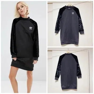 adidas 아디다스 로고 원피스 벨로아 래글런 소매 블랙 화이트