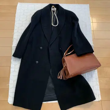 영국제 고급 100% 캐시미어 더블 브레스트 롱 코트