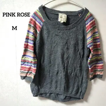 1점물 PINK ROSE 스웨터 M 그레이 멀티 컬러 5부 소매