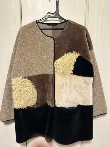 ROSE BAD 패치워크 오버 사이즈 무스탕 코트