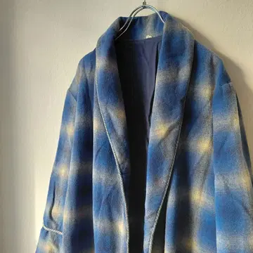 옴브레 체크 가운 코트 구제 의류 체크 블루