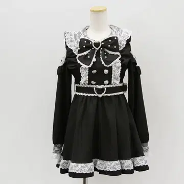 하트 버튼 펄 체인 레이스 프릴 원피스 Dear My Love