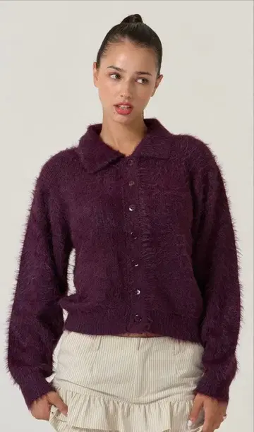 [ 새상품 ] 카라 부착 샤기 니트 가디건 TINA: JOJUN