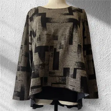 PORE 한국제 아트 패턴 블라우스 긴팔 루즈핏 세련된 성숙 캐주얼