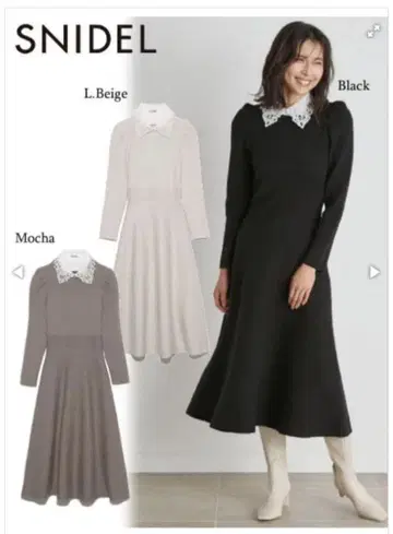 SNIDEL 화이트 레이스 칼라 니트 원피스 모카