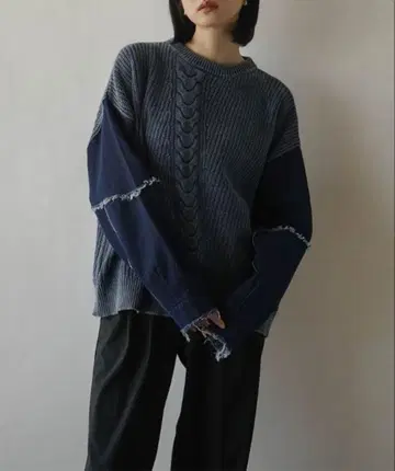 [ 익명 배송 ] 야마다야 RADIATE 데님 슬리브 도킹 디자인 니트