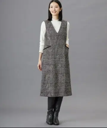 울 실크 트위드 글렌체크 오버롤 스커트