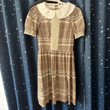 페어리 위시 체크 무늬 퍼프 슬리브 원피스 브라운