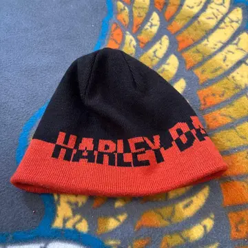 HARLEY-DAVIDSON 니트 모자 블랙 오렌지
