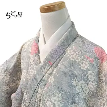 C1 치도리야 기모노 코몬 순수 실크 꽃무늬